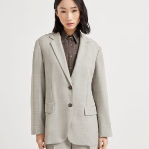 Fluid twill blazer with monili