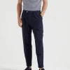 Trousers with textured stripes